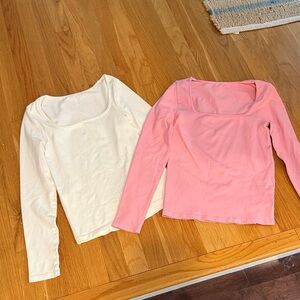 Elegant Women's Long Sleeve Tops - Cream and Pink